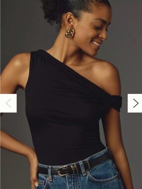 Reformation Black One-Shoulder Cello Tank Top L